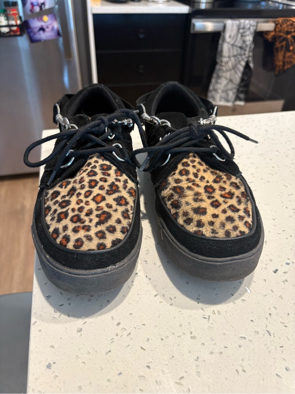 Tuk Leopard Print Platform Sneakers in Black and Tan